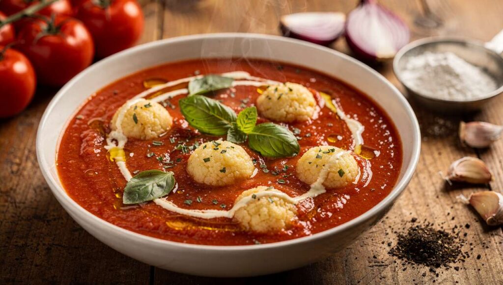 Simpel & raffiniert: Tomatensuppe mit Parmesan-Klößchen