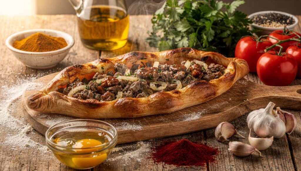 Türkische Pide: Gebackenes Fladenbrot mit Hackfleisch